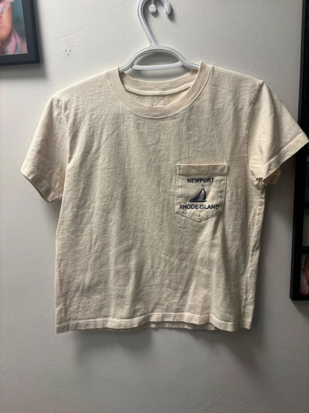 Brandy Melville Cream Tee with Blue Logo - Picture 1 of 5